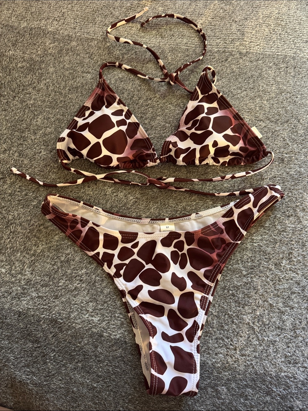 Brown Giraffe-Print Triangle Bikini Top & Bottom Set - Women's Swim